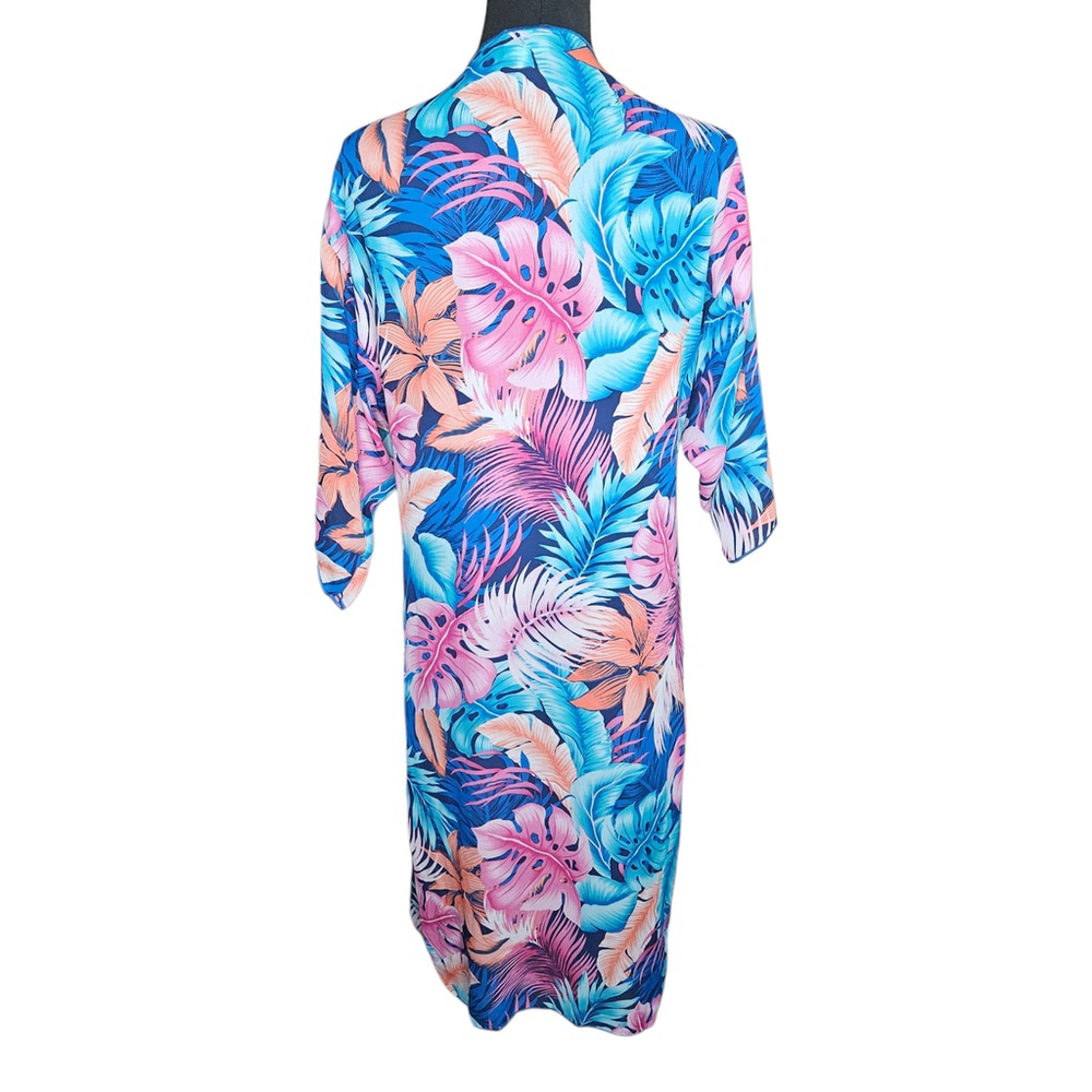 LuLaRoe Shirley Small Blue Pink Orange Tropical Print Kimono Sheer Cover Up - Picture 3 of 6